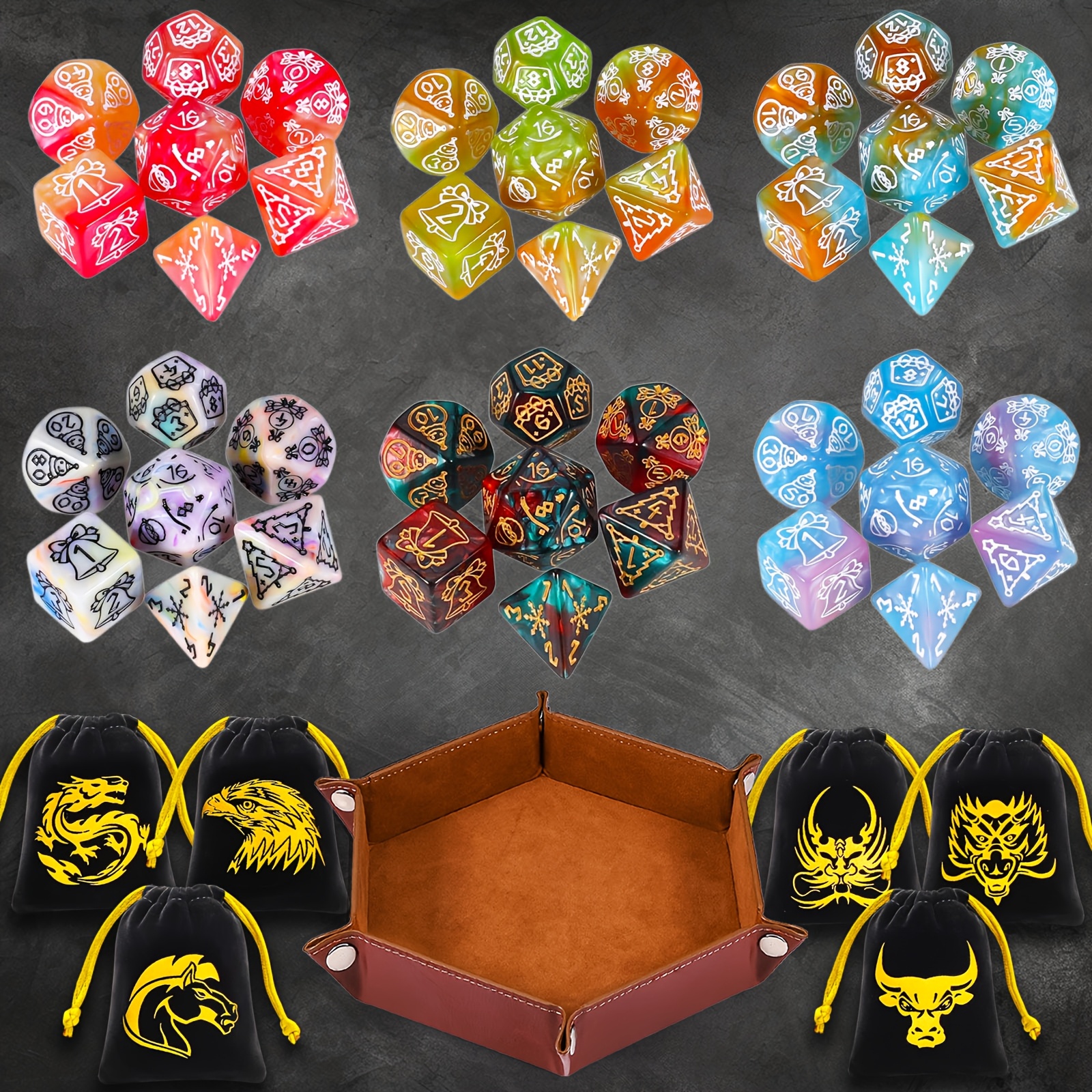 DND Multi-Faceted Dice Set with Drawstring Bags